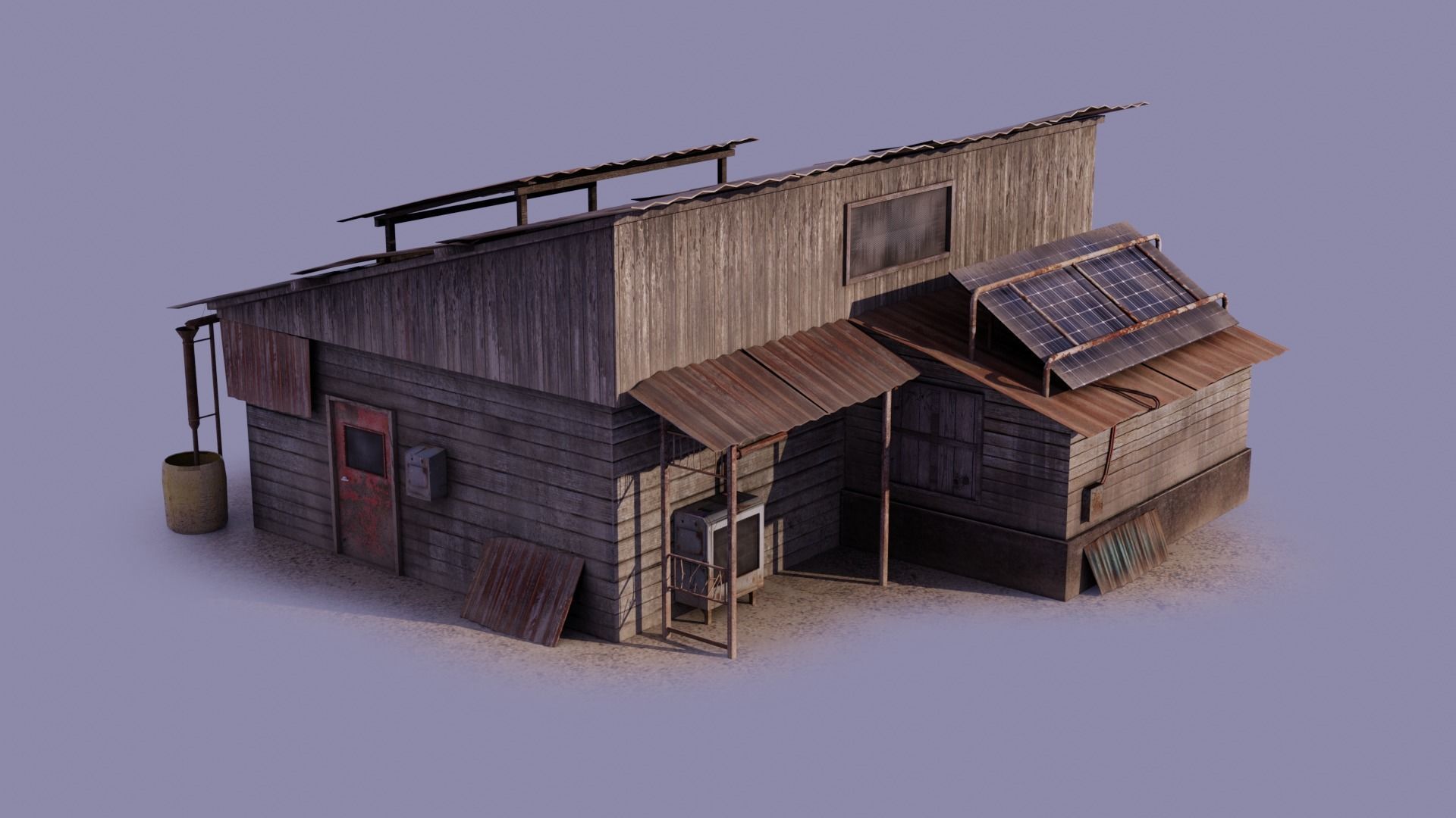 Post Apocalyptic House - Wooden - Old Low-poly 3D model_1