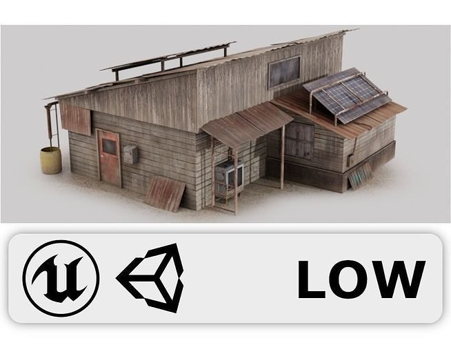 Post Apocalyptic House - Wooden - Old Low-poly 3D model
