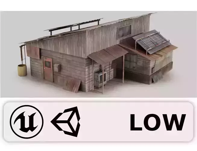 Post Apocalyptic House - Wooden - Old Low-poly 3D model