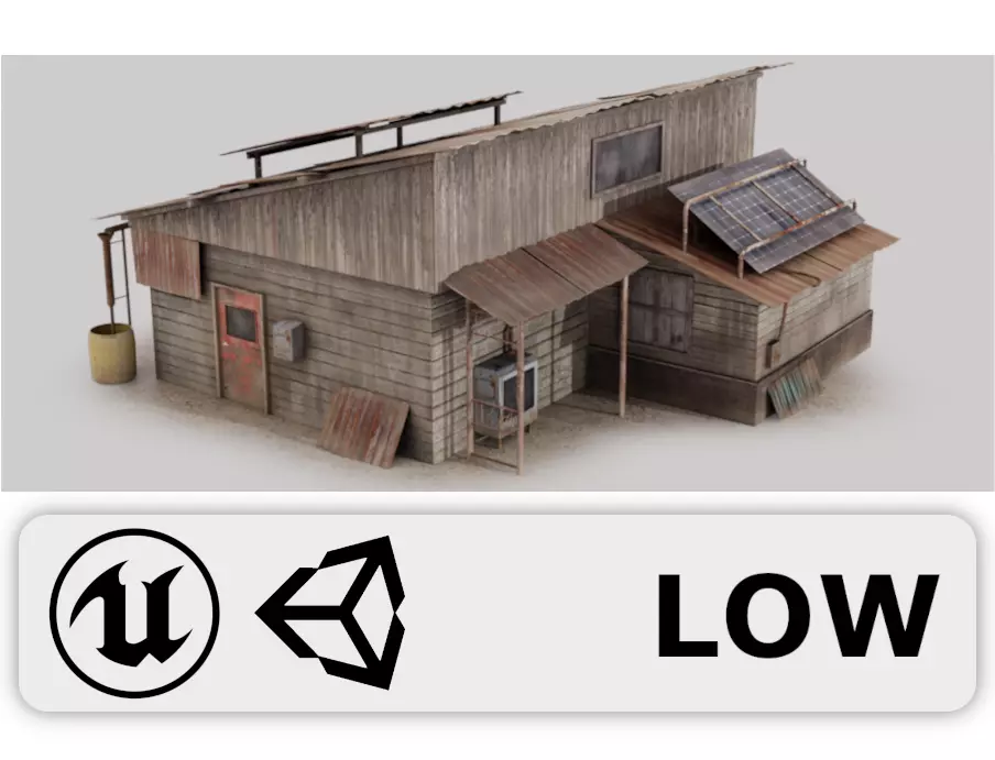 Post Apocalyptic House - Wooden - Old Low-poly 3D model_0