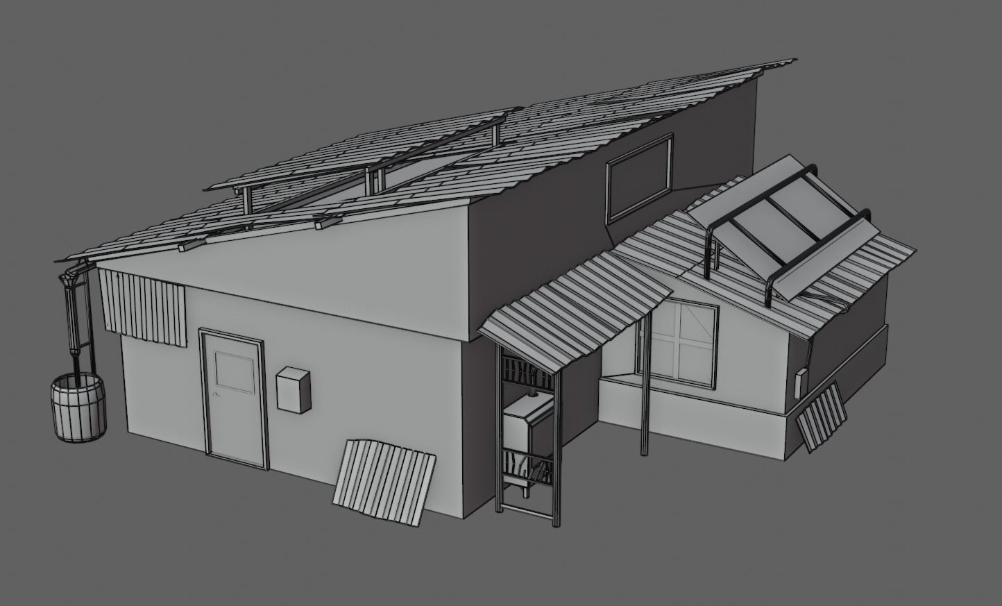 Post Apocalyptic House - Wooden - Old Low-poly 3D model_3