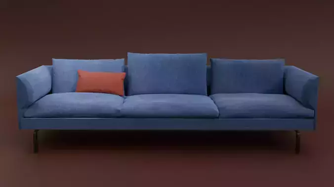 Couch Modern Blue Fabric Sofa Realistic