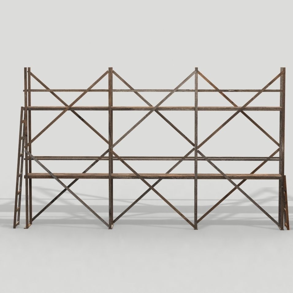 Scaffolding 01 from wood Low-poly 3D model_3