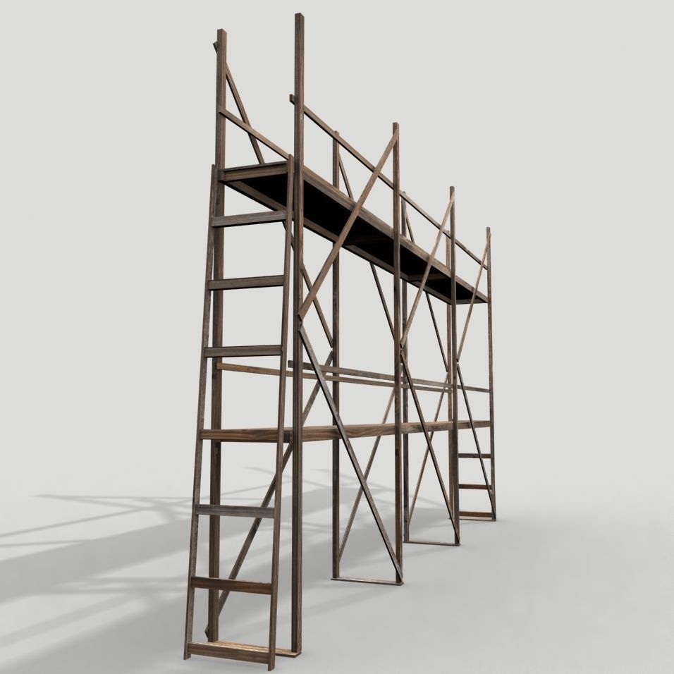 Scaffolding 01 from wood Low-poly 3D model_5