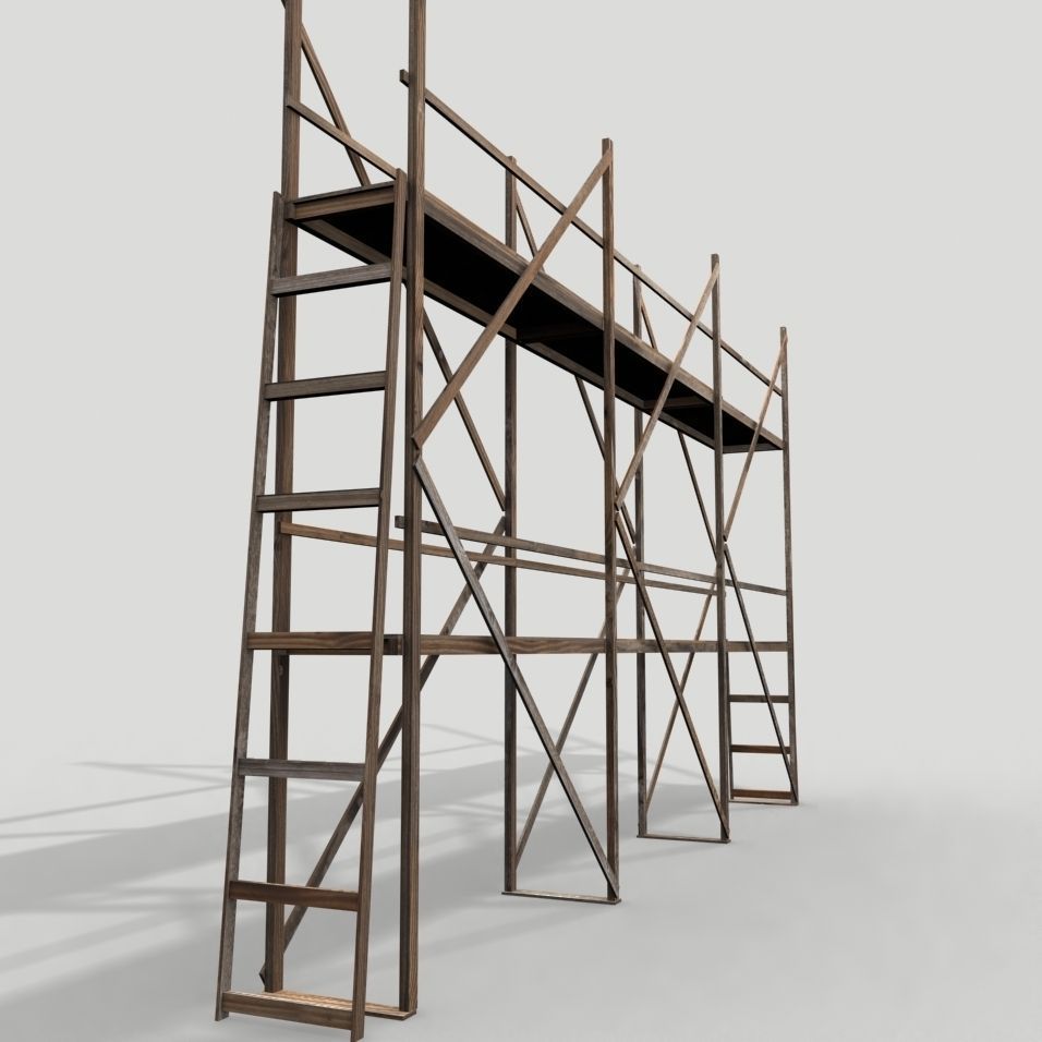 Scaffolding 01 from wood Low-poly 3D model_1
