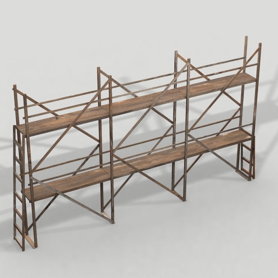 Scaffolding 01 from wood Low-poly 3D model_2