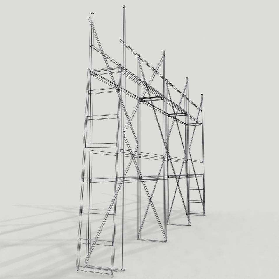Scaffolding 01 from wood Low-poly 3D model_6