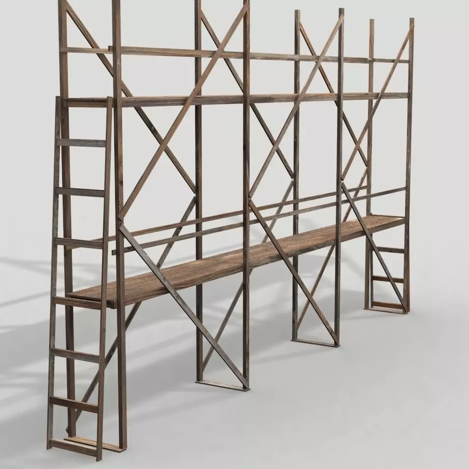 Scaffolding 01 from wood Low-poly 3D model_0