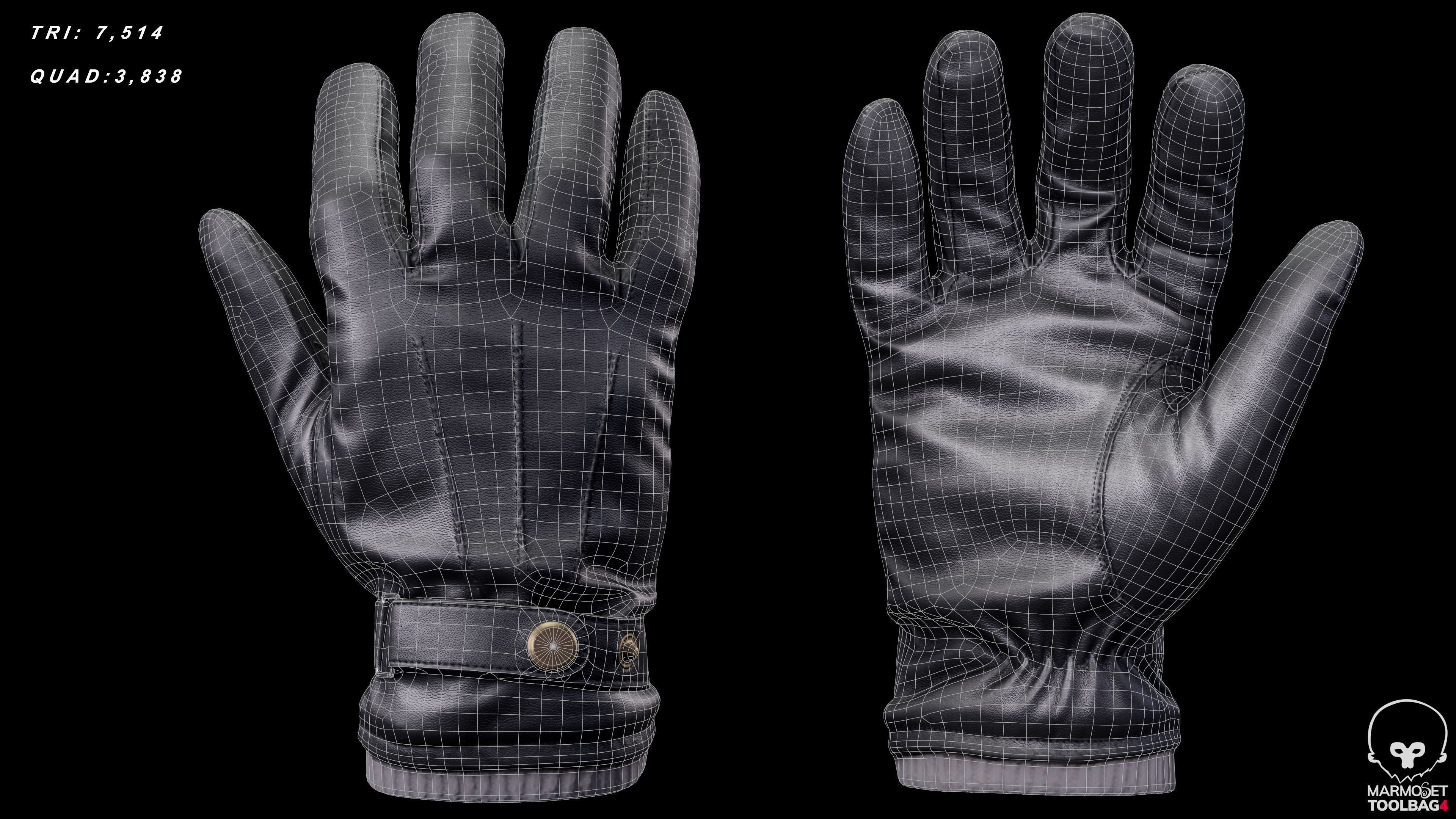 Leather Gloves 004 Low-poly 3D model_3