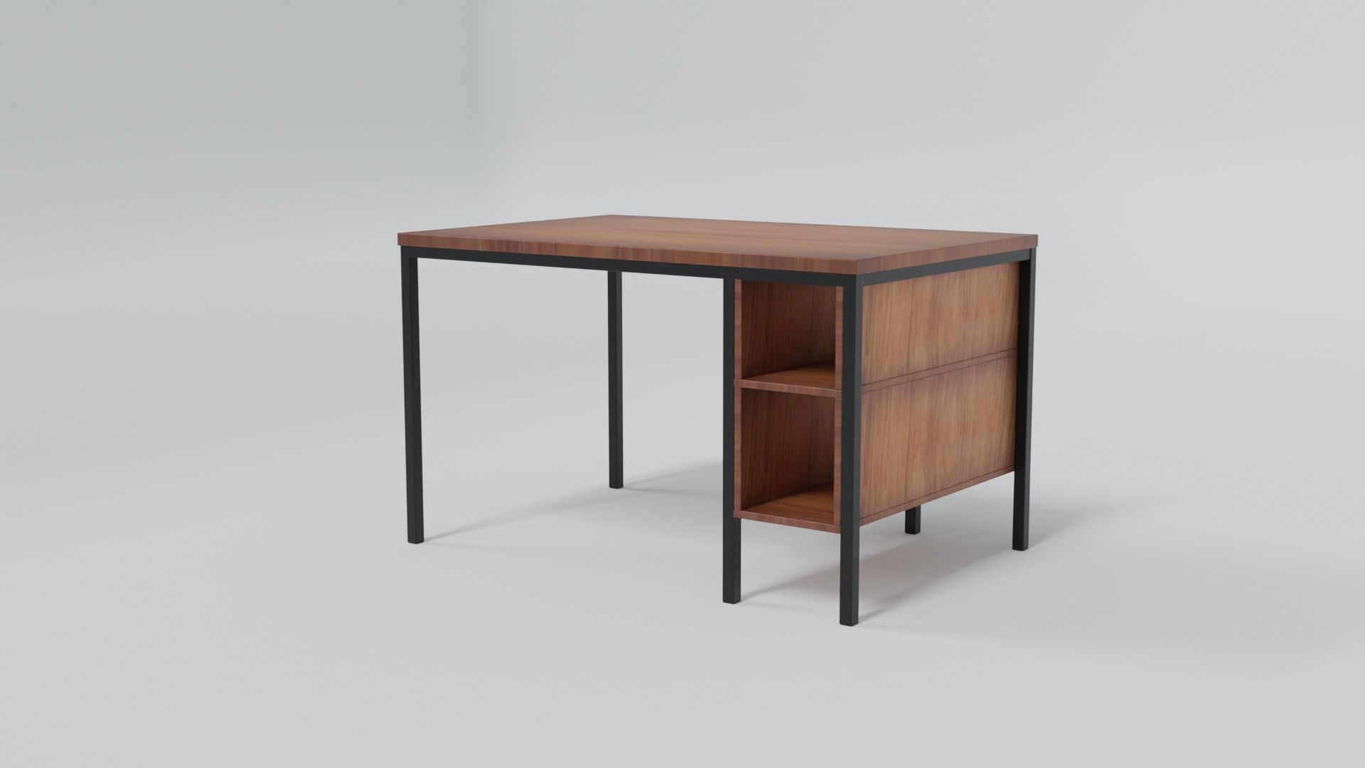 Table desk with wooden top and metal legs Low-poly 3D model_2