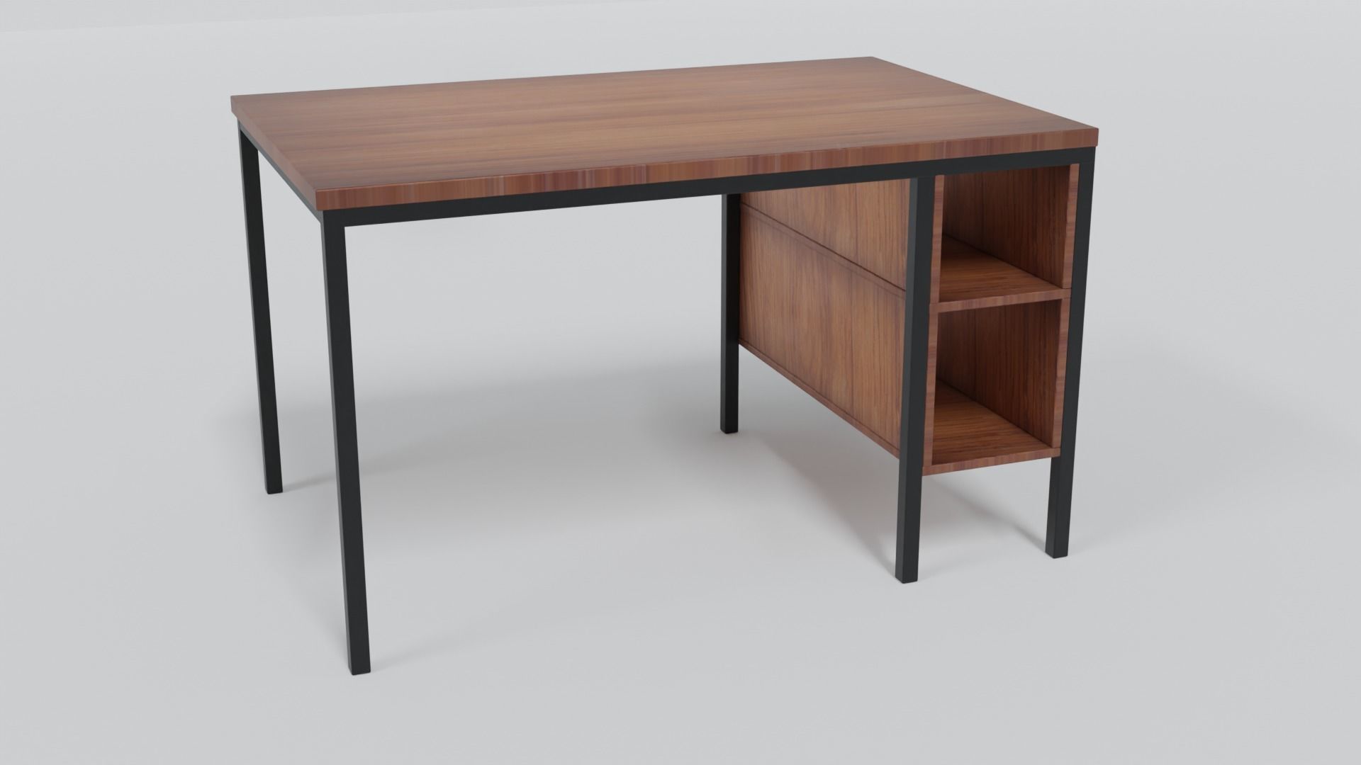 Table desk with wooden top and metal legs Low-poly 3D model_1