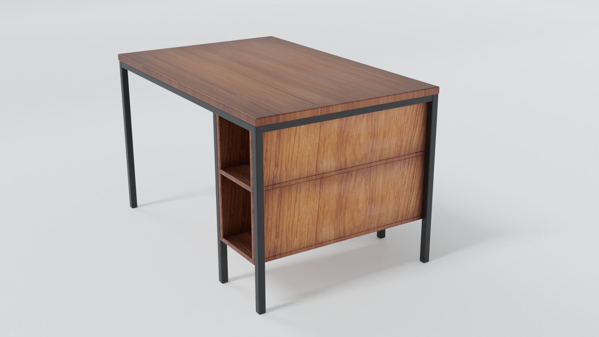 Table desk with wooden top and metal legs Low-poly 3D model_3