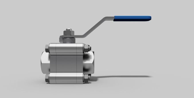 1 Inch BSP - Three piece ball valve NO - Autodesk Inventor 3D model