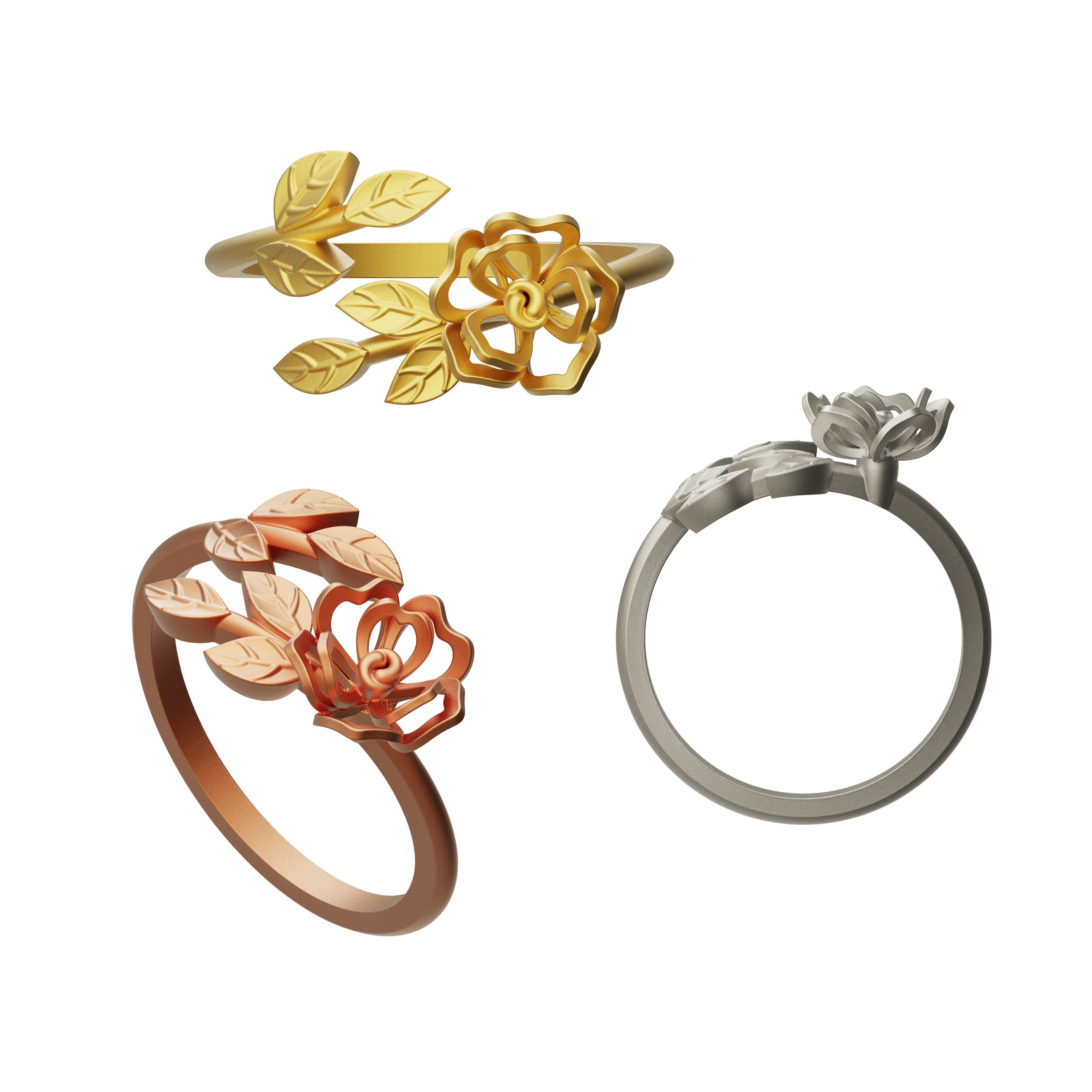 Flower ring 3D print model_3