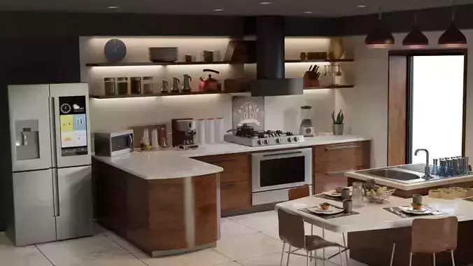 Realistic 3d Model of Luxury Kitchen