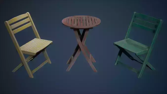 Outside Table and  Chair Game Ready Low-poly 3D model