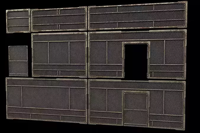  Wall fence - modular Sci fi  Low-poly 3D model