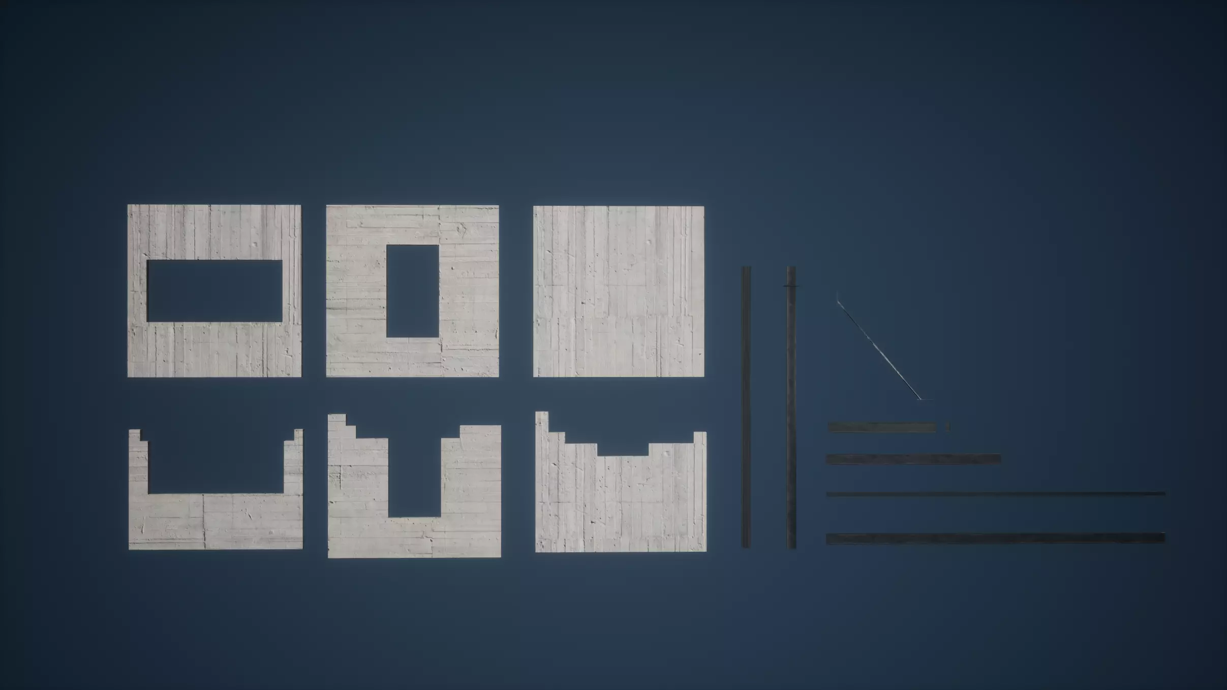 Construction Set Game Ready of concrete blocks Low-poly 3D model_0
