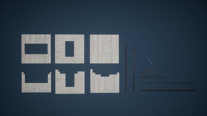 Construction Set Game Ready of concrete blocks Low-poly 3D model