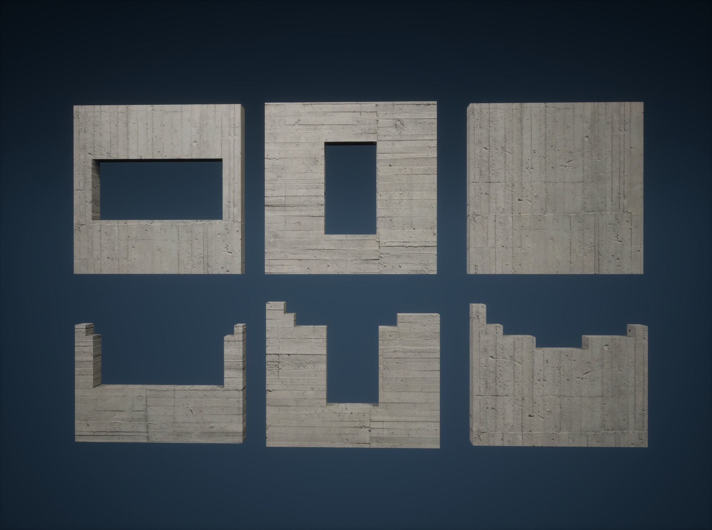 Construction Set Game Ready of concrete blocks Low-poly 3D model_1