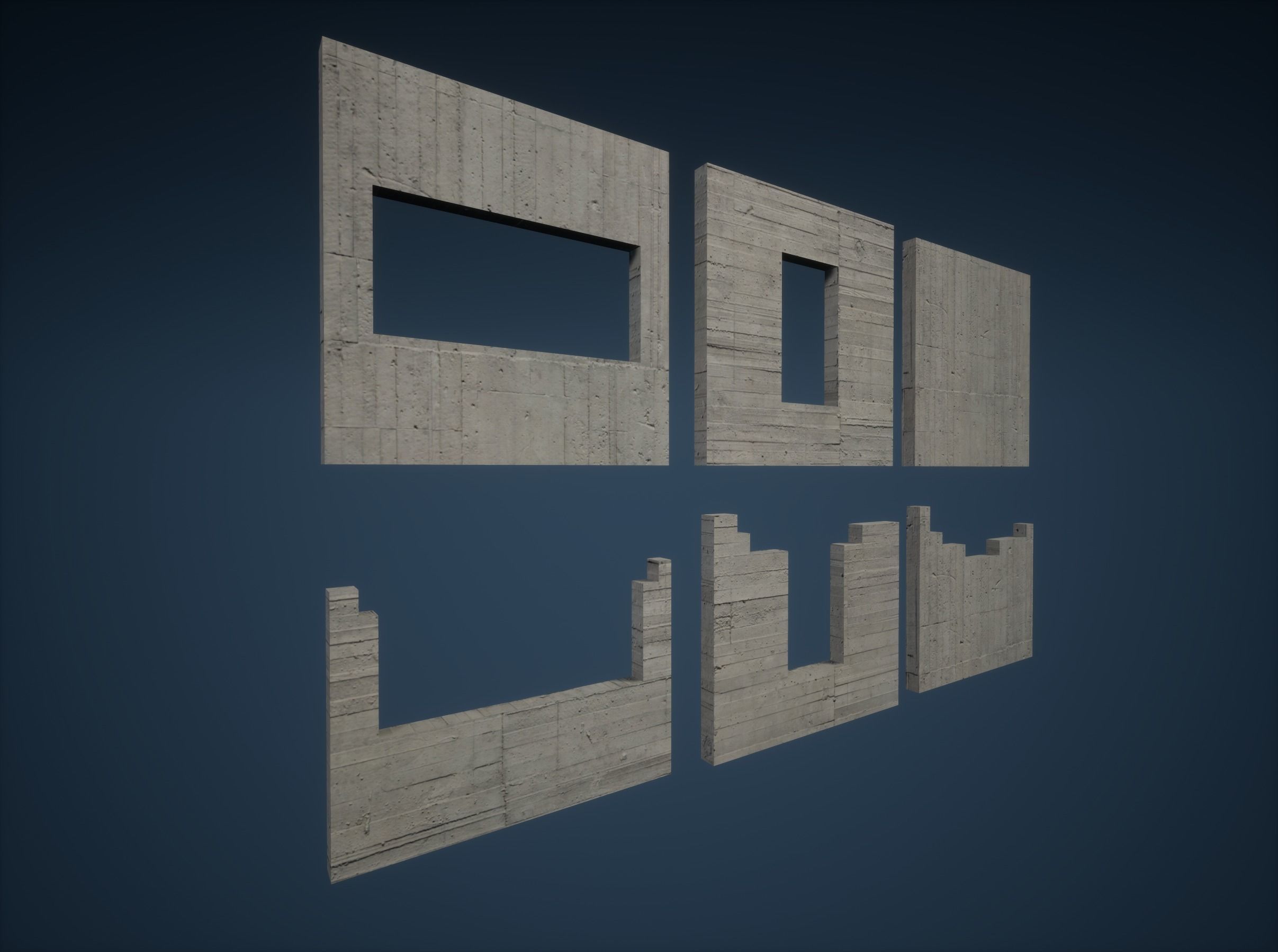 Construction Set Game Ready of concrete blocks Low-poly 3D model_2