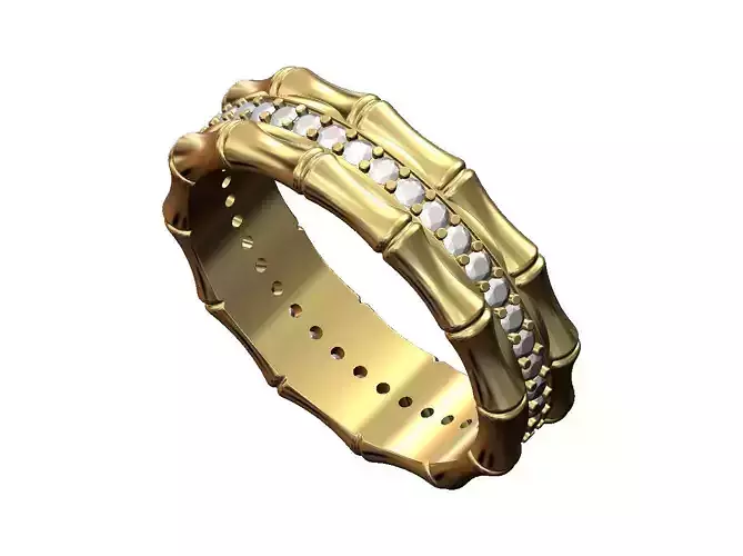 Diamond bamboo ornament ring US size 6 7 8 