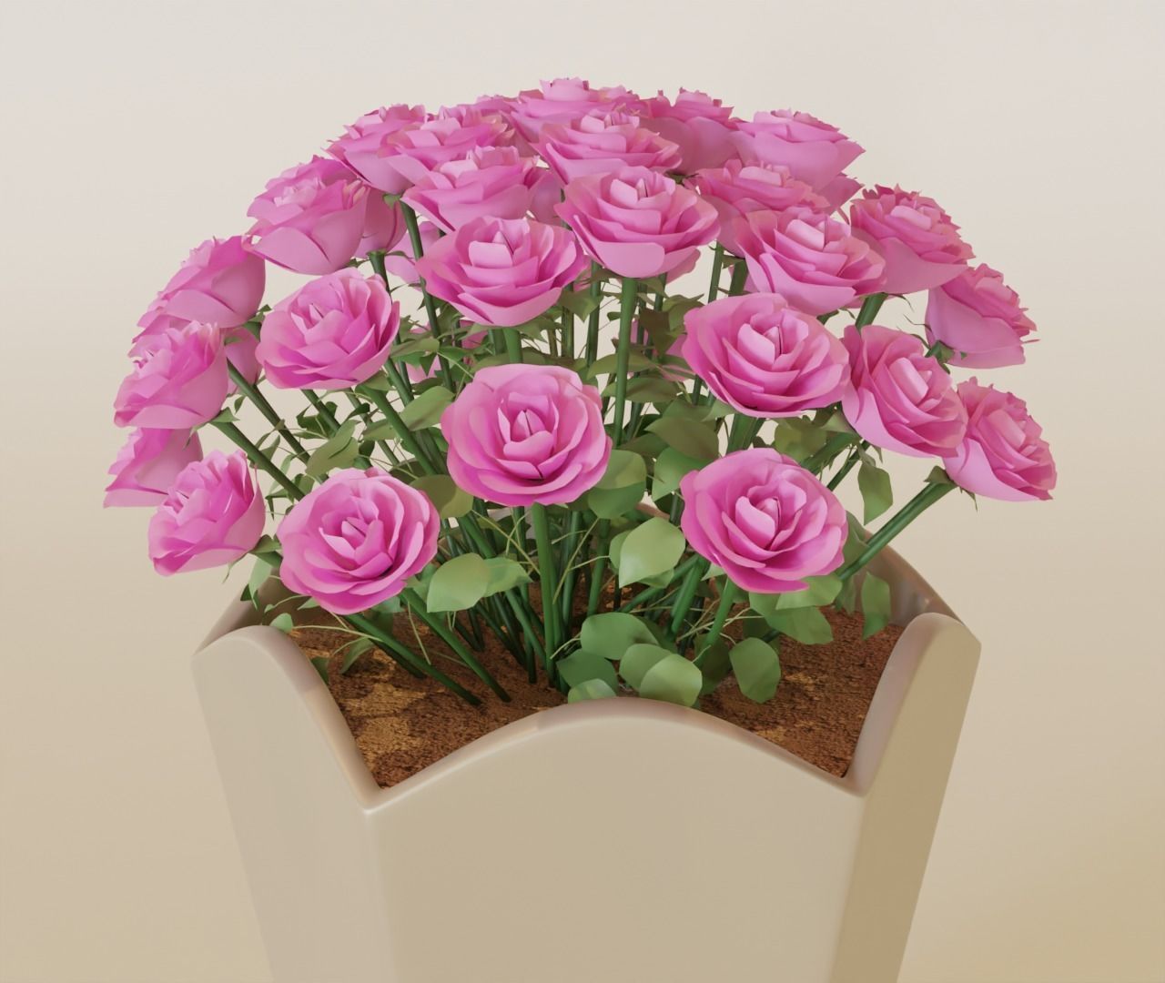 vase 3d model roses in pot 3D model_1