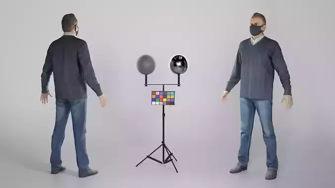 Man in casual clothes and face mask in A-pose 319