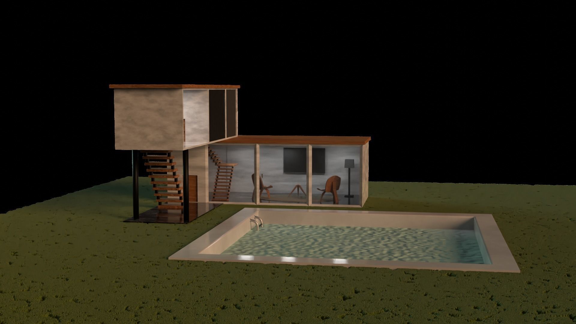 4k realistic house with pool and stairs Free low-poly 3D model_5