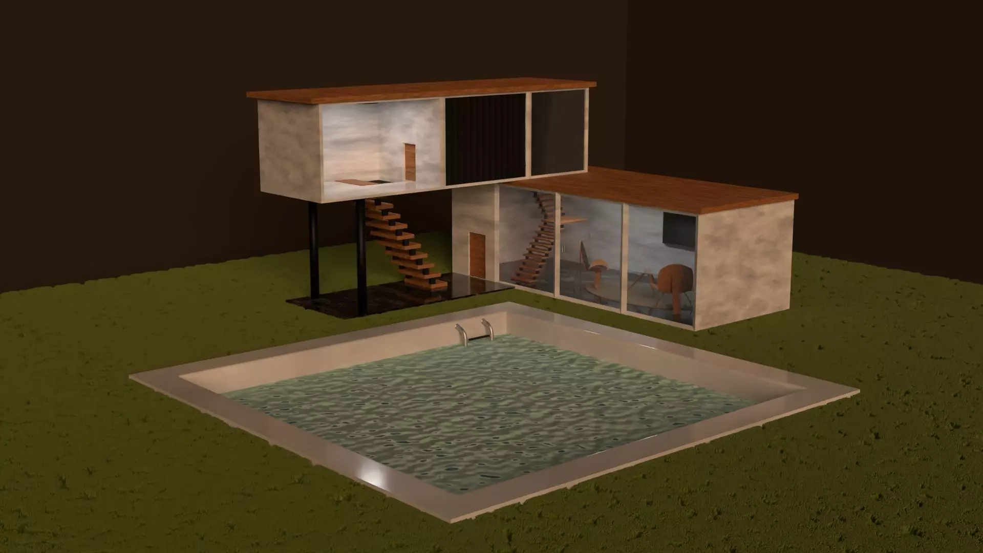 4k realistic house with pool and stairs Free low-poly 3D model_0