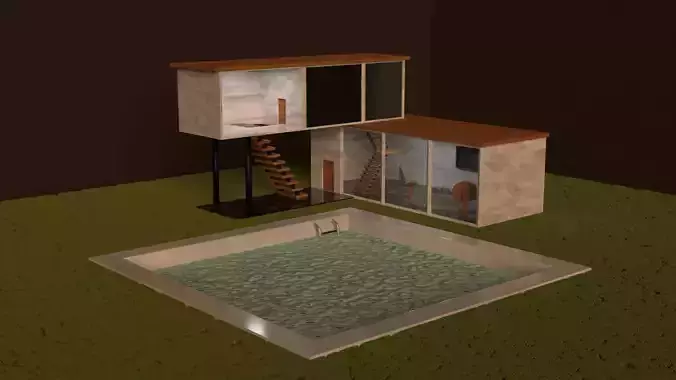 4k realistic house with pool and stairs