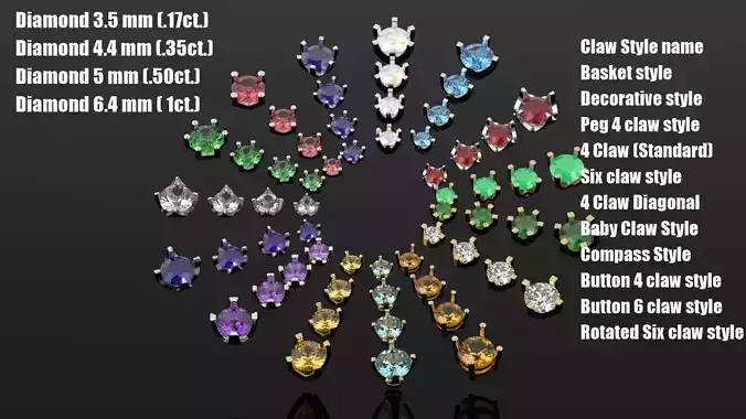 60 Diamond setting claw stud solitaire  3D print model