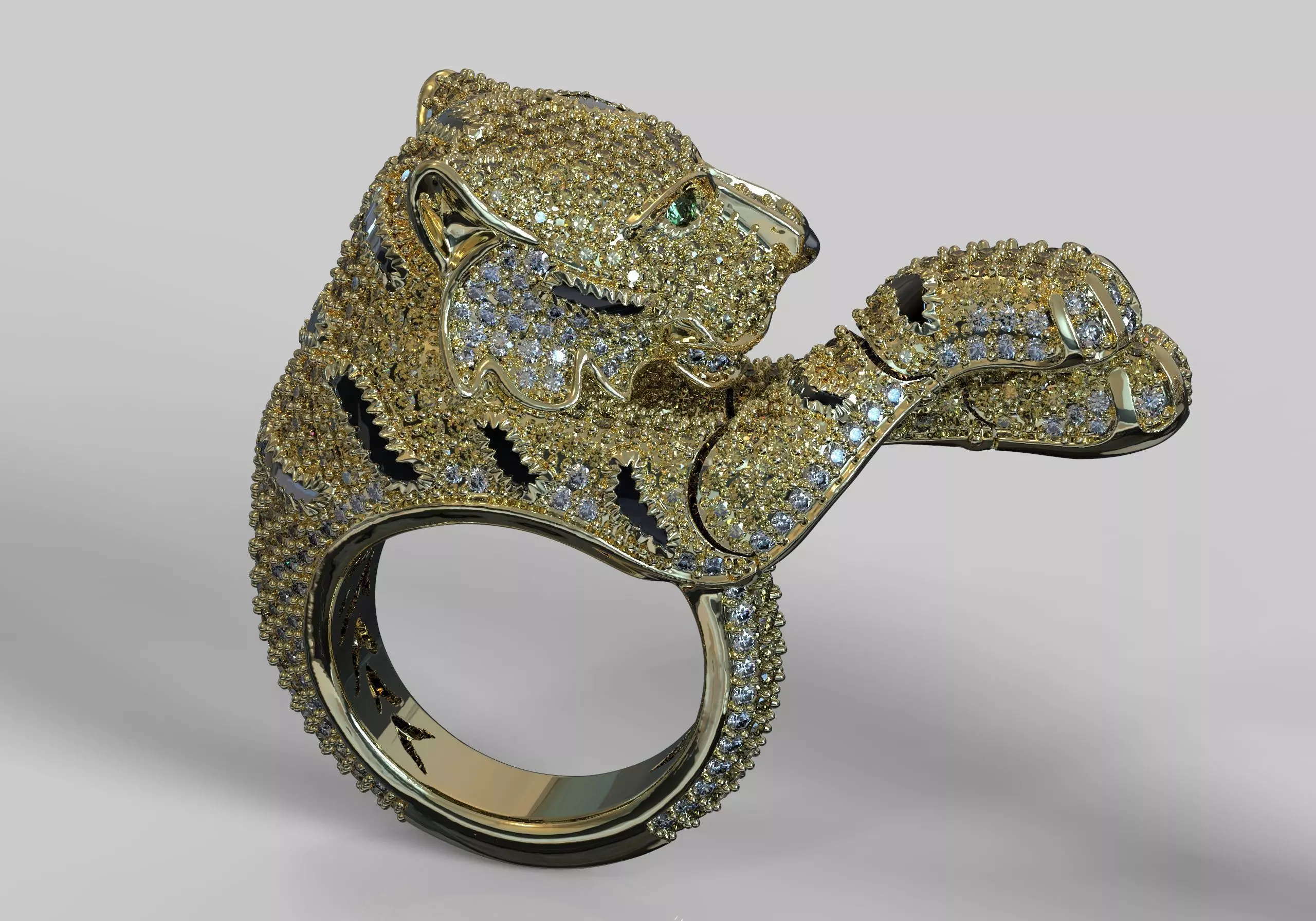 Tiger jewelry ring movable hands 3D print model