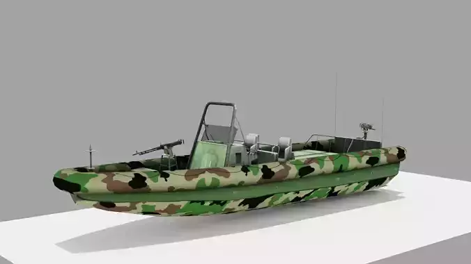 Army Patrolling Boat With Guns Low-poly 3D model