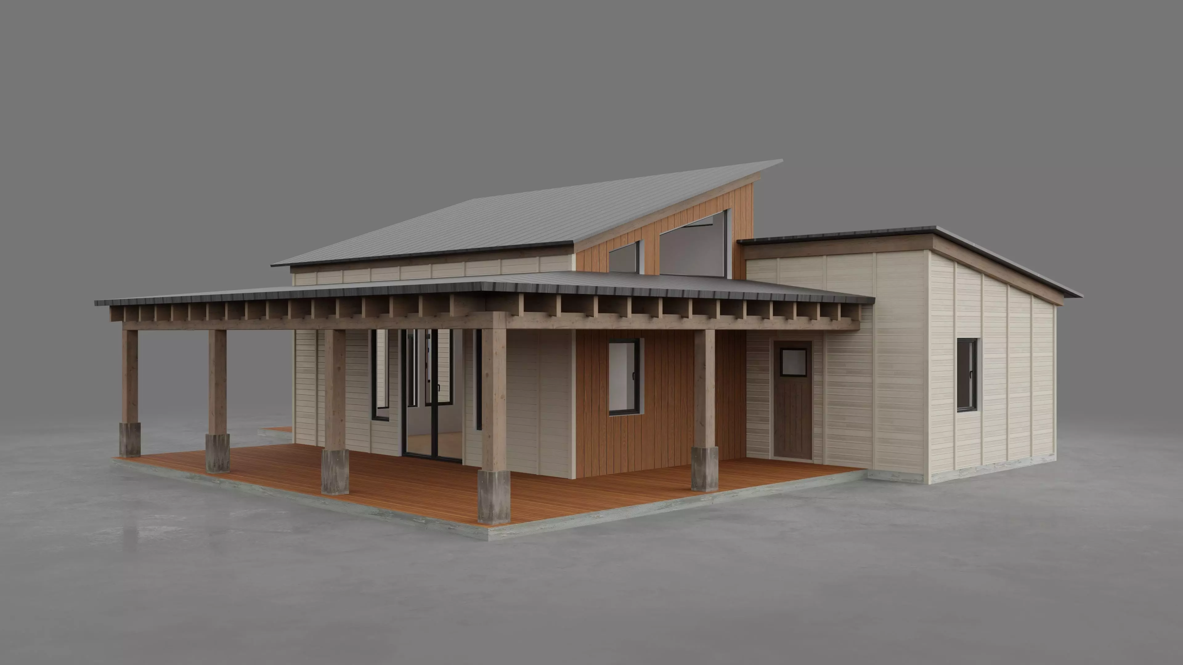 House with interior walls M2 Low-poly 3D model_0