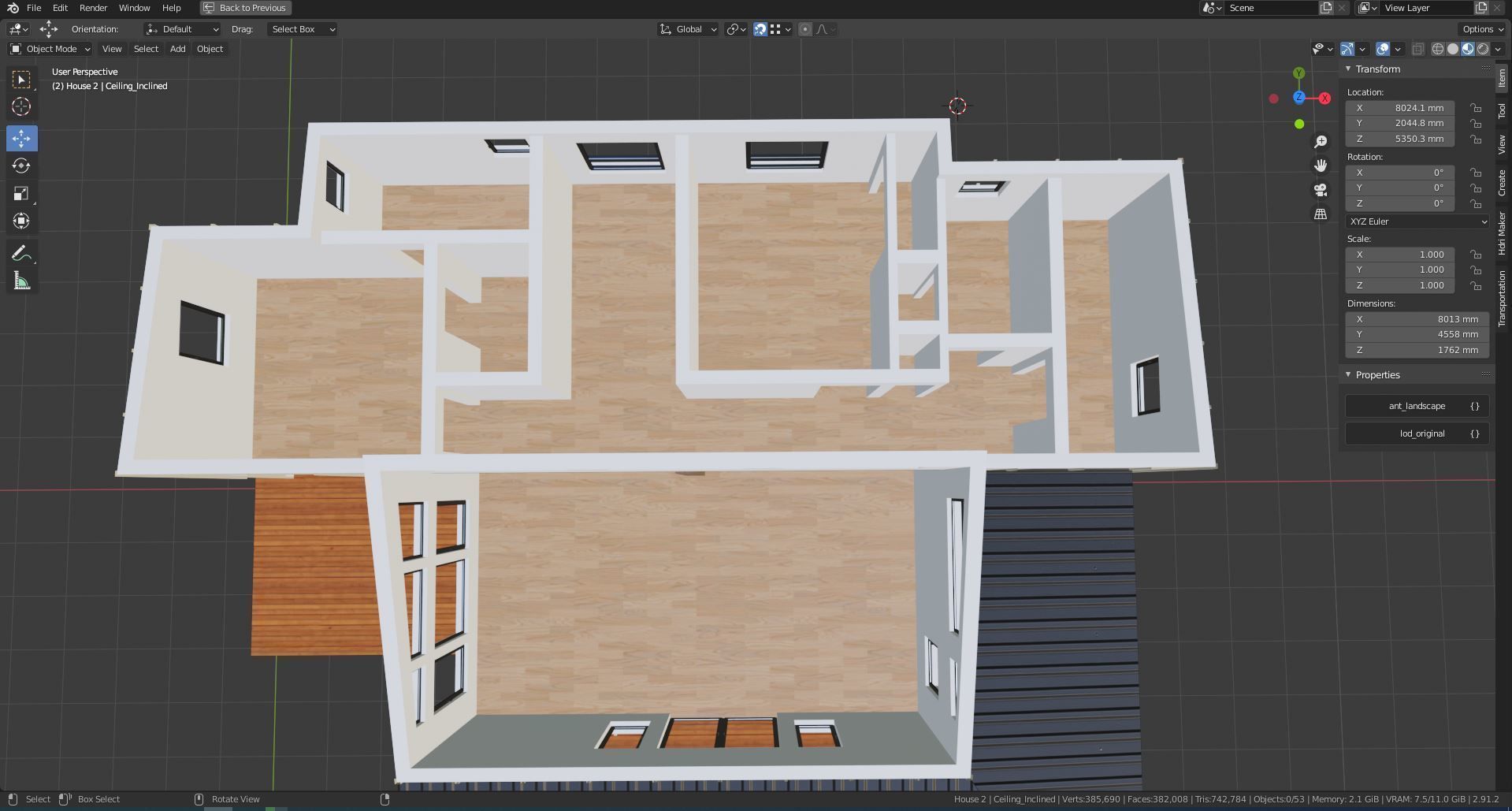 House with interior walls M2 Low-poly 3D model_9
