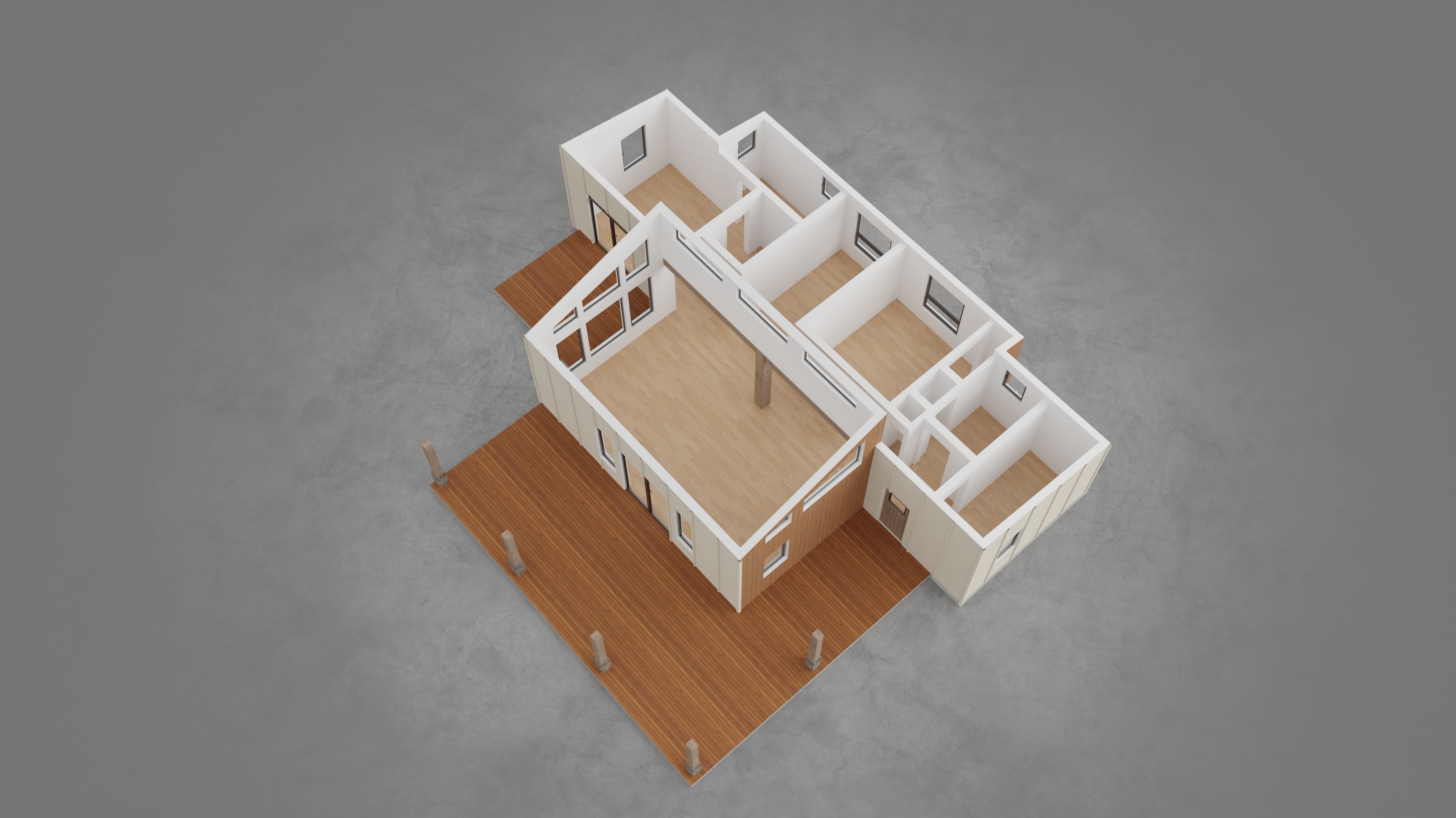 House with interior walls M2 Low-poly 3D model_6