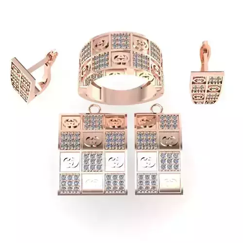 sat 3 rose gold jewelry set with diamonds