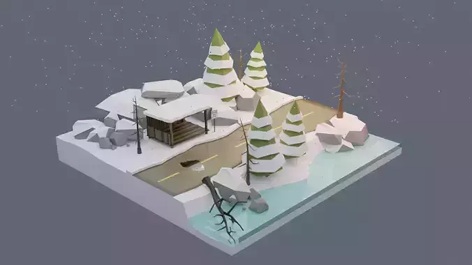 Winter Scene Animated Low-poly 3D model