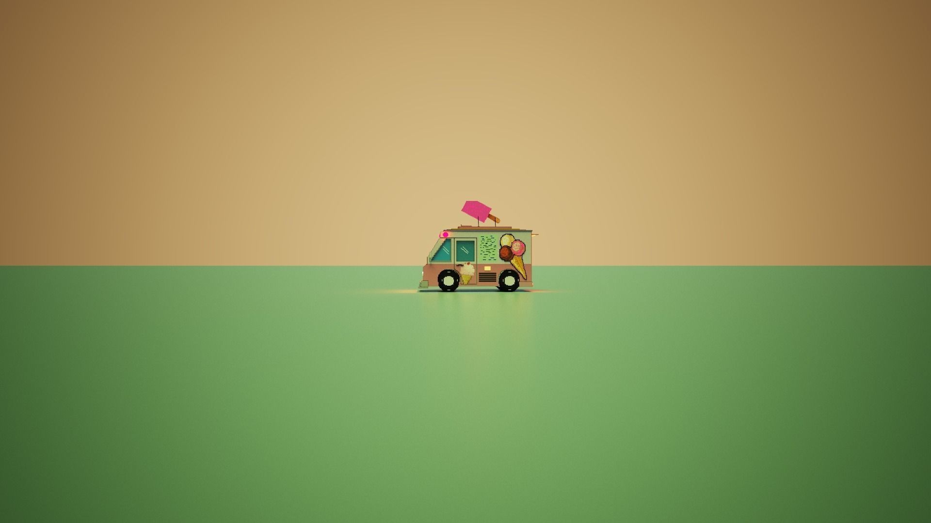 Voxel ice cream truck model Low-poly 3D model_10