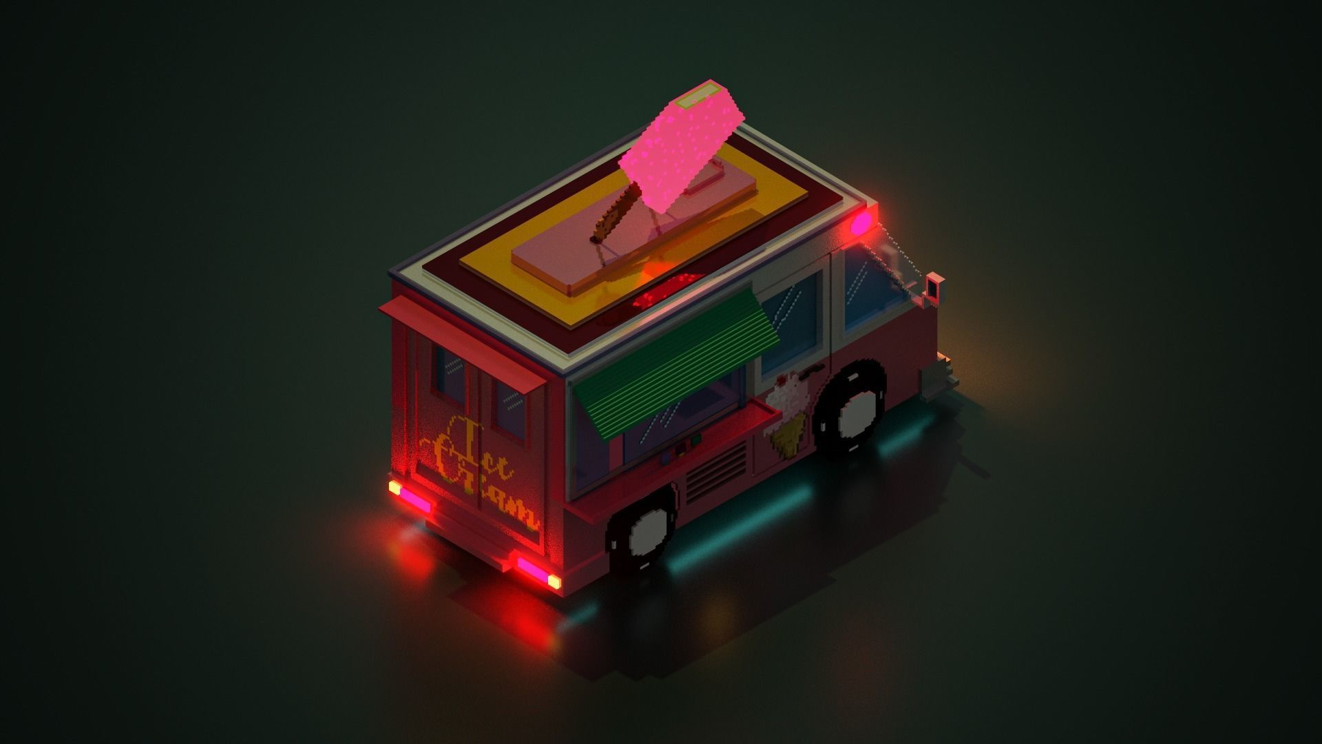 Voxel ice cream truck model Low-poly 3D model_8