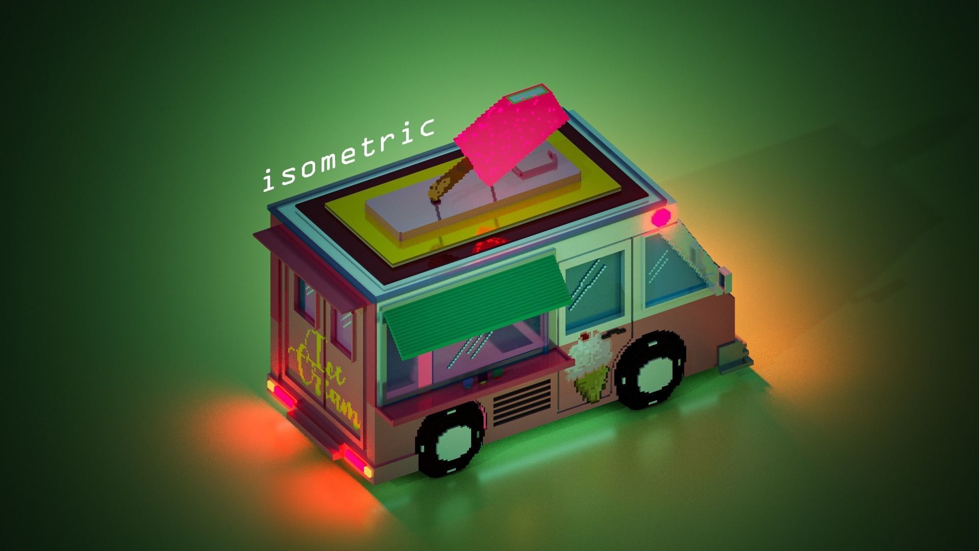 Voxel ice cream truck model Low-poly 3D model_2