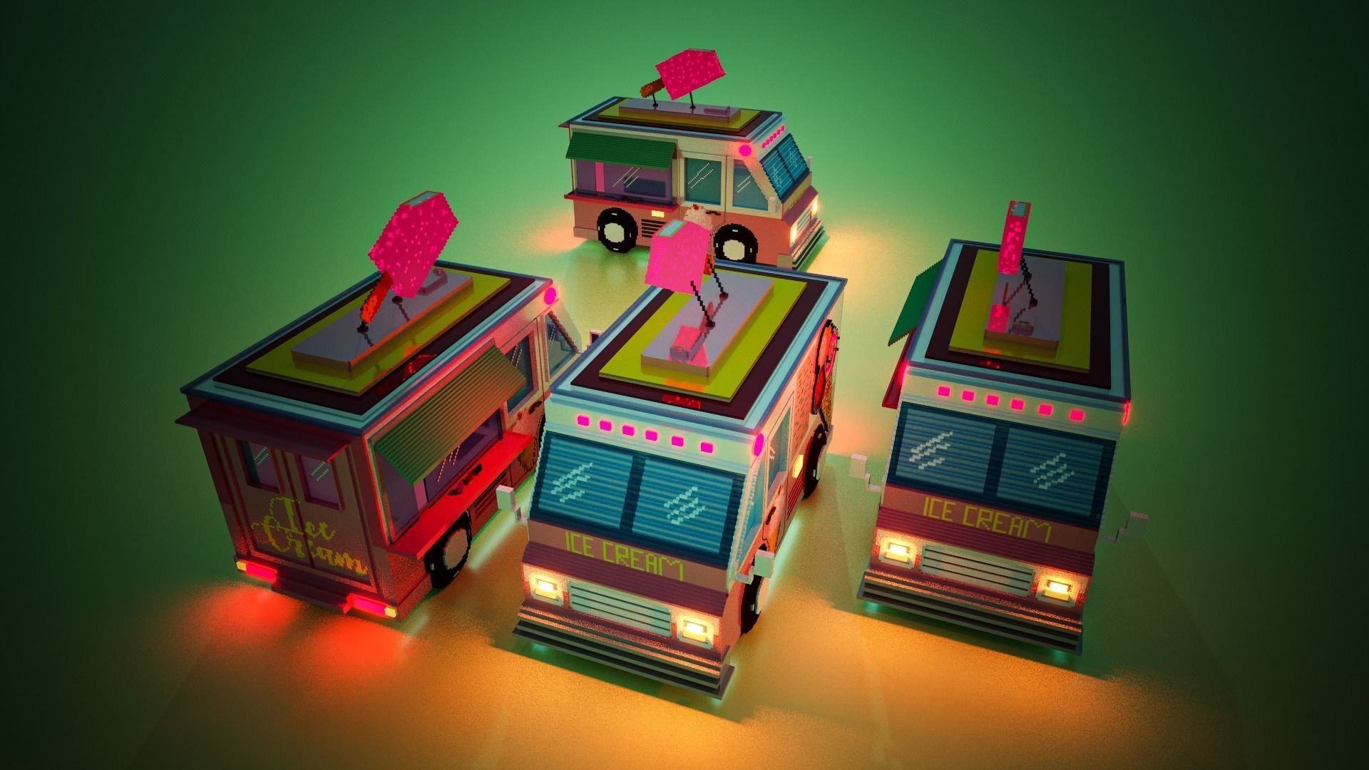 Voxel ice cream truck model Low-poly 3D model_9