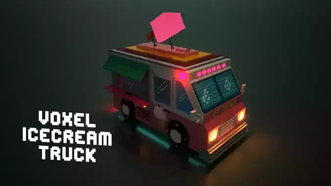 Voxel ice cream truck model Low-poly 3D model