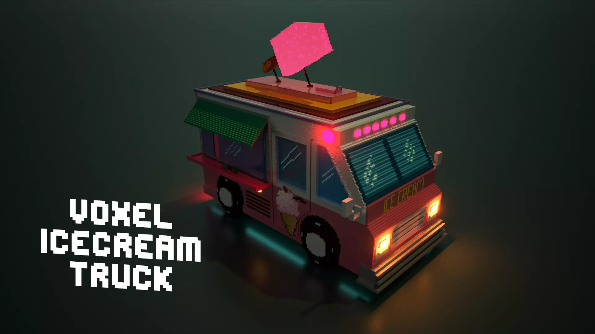 Voxel ice cream truck model Low-poly 3D model_0