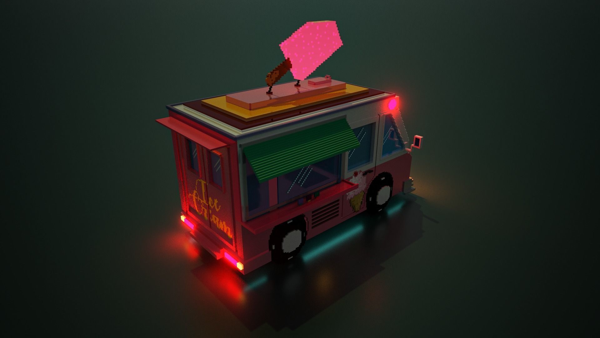 Voxel ice cream truck model Low-poly 3D model_4