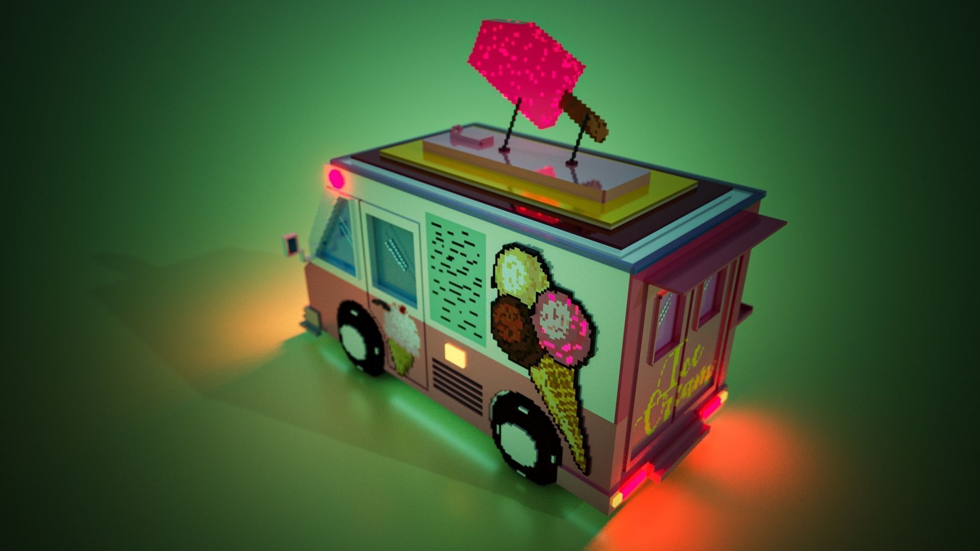 Voxel ice cream truck model Low-poly 3D model_1