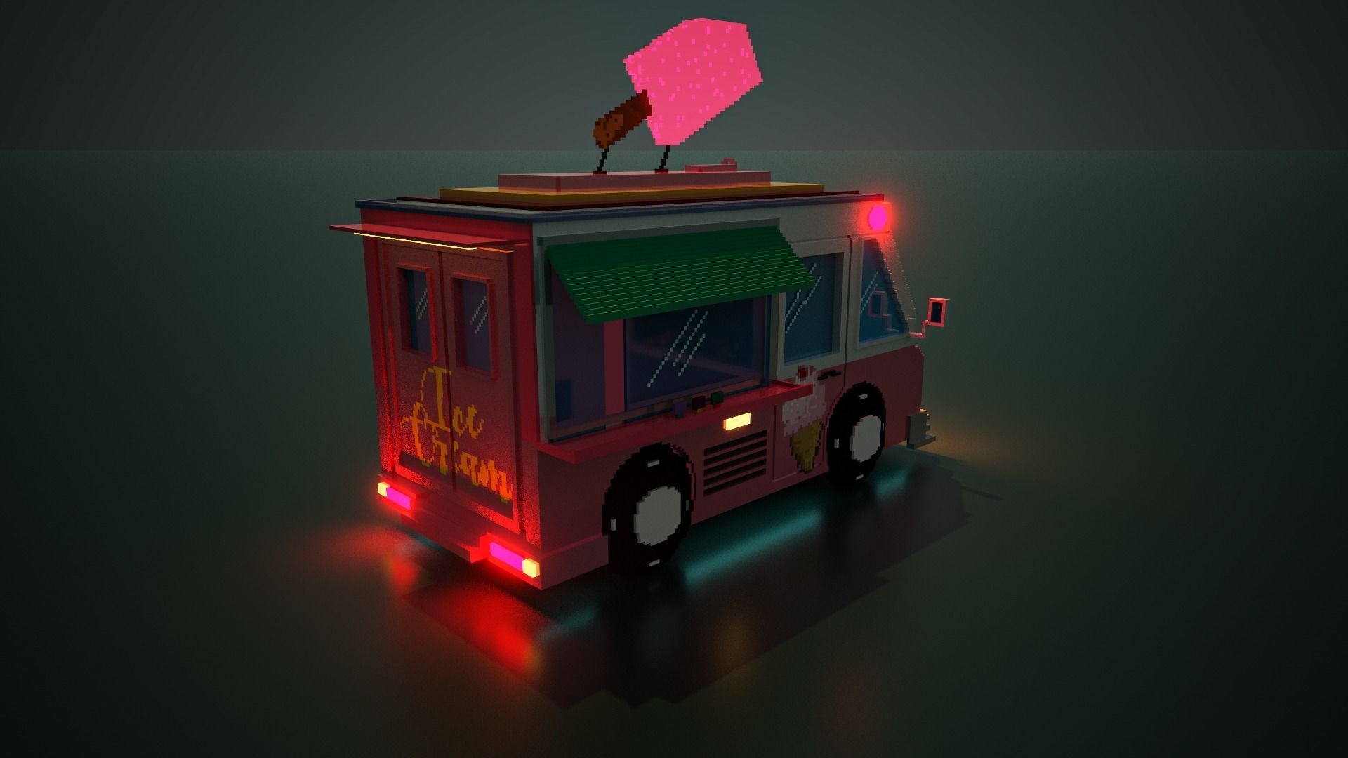 Voxel ice cream truck model Low-poly 3D model_6