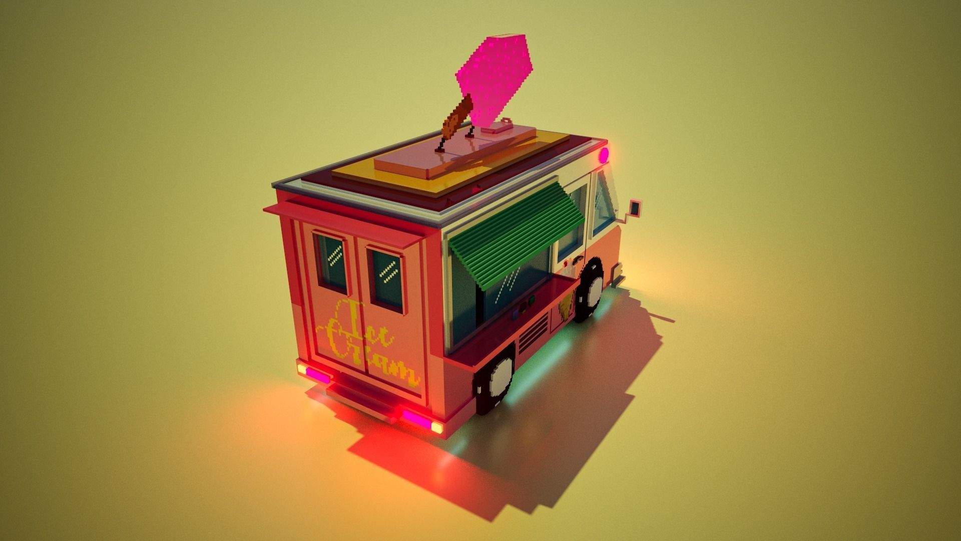 Voxel ice cream truck model Low-poly 3D model_3