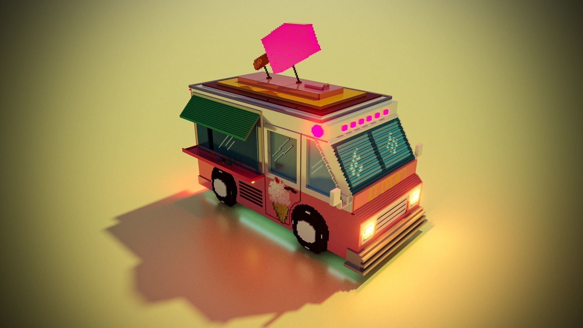 Voxel ice cream truck model Low-poly 3D model_5